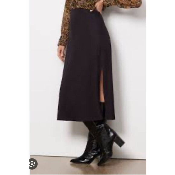 Evereve Level 99 Julia Faux Suede Midi Skirt Size XS Side Slit Modest Office NEW - Picture 16 of 16